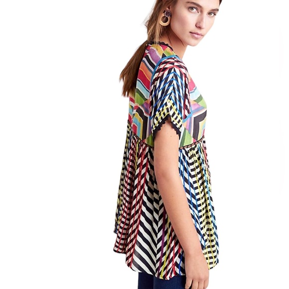 Anthropologie Conditions Apply Kynsa Embroidered Babydoll Tunic Top - S - Picture 4 of 16